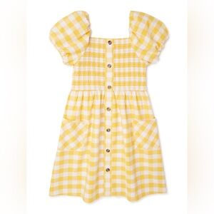 Wonder Nation yellow white gingham plaid puff sleeve summer dress smocked XL 14